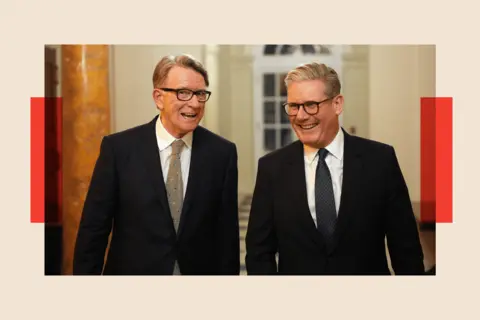 Carl Court/Pool via Reuters Prime Minister Sir Keir Starmer (right) and then British ambassador to the United States Lord Peter Mandelson at a welcome reception at the ambassador's residence in Washington, DC in February 2025.
