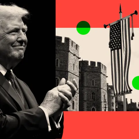 BBC A montage treated image of President Trump and a flag flying in Windsor 