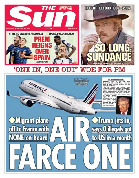 "Air farce one" reads the headline on the front page of The Sun.