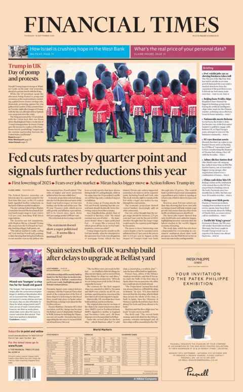 "Fed cuts rates by quarter point and signals further reductions this year" reads the headline on the front page of the Financial Times.