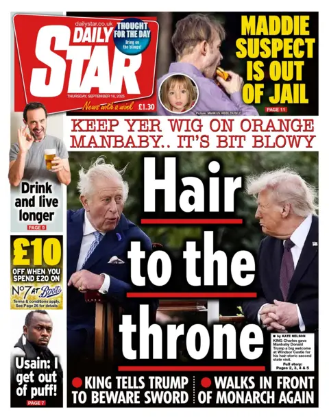 "Hair to the throne" reads the headline on the front page of the Daily Star.