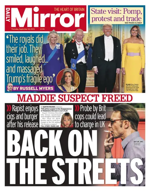 "Back on the streets" reads the headline on the front page of the Daily Mirror.