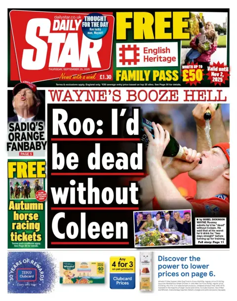 "Roo: I'd be dead without Coleen" reads the headline on the front page of The Daily Star.