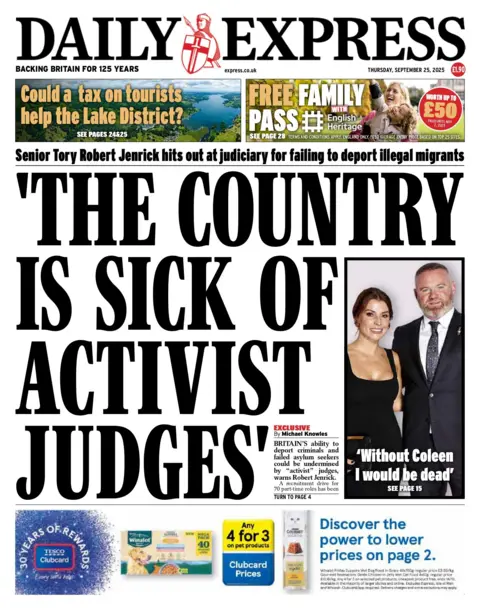 "The country is sick of activist judges" reads the headline on the front page of the Daily Express.