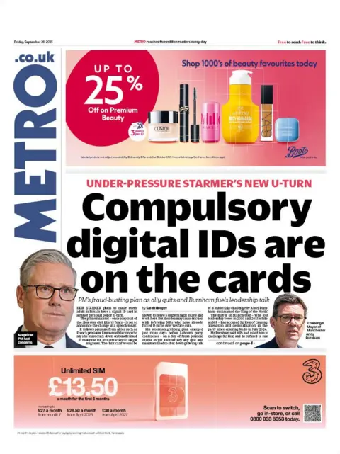"Compulsory digital IDs are on the cards" reads the headline on the front page of Metro.