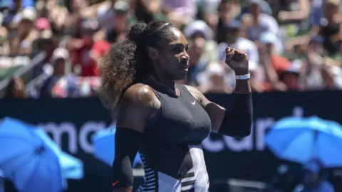 Getty Images Serena Williams of USA reacts in her women's singles match against Johanna Konta (not seen) of Great Britain during the Australian Open at Margaret Court Arena in Melbourne, Australia in 2017
