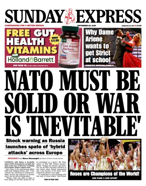 The headline on the front page of the Sunday Express reads: "Nato must be solid or war is 'inevitable'".
