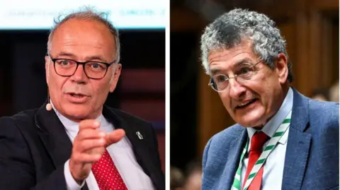 Getty Images/ Reuters Two images side by side - one of Simon Opher wearing a black suit with a red tie. The other of Peter Prinsley, wearing a dark blue suit with a red time