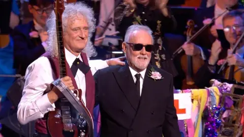 BBC Sir Brian May and Roger Taylor take a bow at the BBC Proms