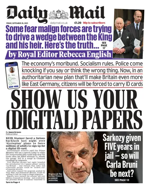 BBC "Show us your (digital) papers" reads the headline on the front page of The Daily Mail.