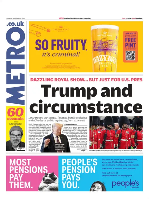 "Trump and circumstance" reads the headline on the front page of Metro.