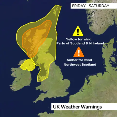 A graphic showing weather warnings