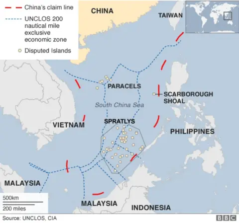 Graphic of China's nine-dash line map in the South China Sea