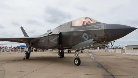 Getty Images A close-up shot of the US Marine Corps F-35 fighter jet displayed at America's Air Show at Marine Corps Air Station Miramar in San Diego, California.