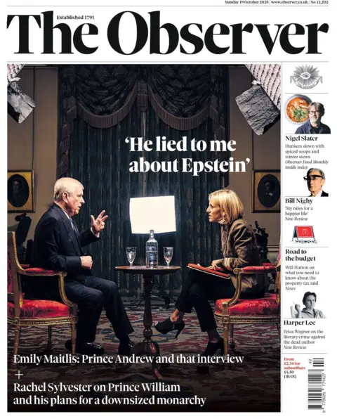 "He lied to me about Epstein" reads the headline on the front page of The Observer