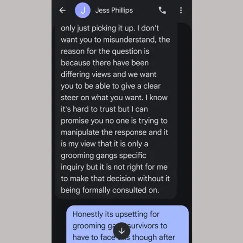 Fiona Goddard Screenshot of text message from Jess Phillips to Fiona Goddard