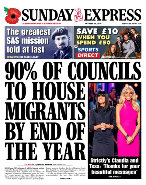 The headline on the front page of the Sunday Express reads: "90% of councils to house migrants by end of the year". 
