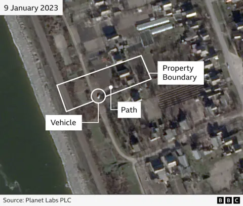 BBC A satellite image showing evidence of Russians using Vitaly's childhood home in Zaporizhzhia oblast