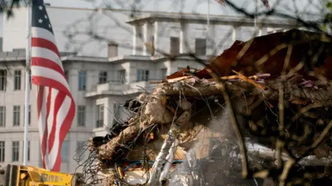 Getty Images Crane smashes through exterior wall of East Wing