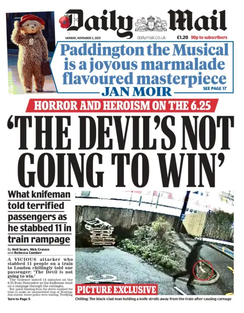 The headline on the front page of the Daily Mail reads: "'The devil's not going to win'."