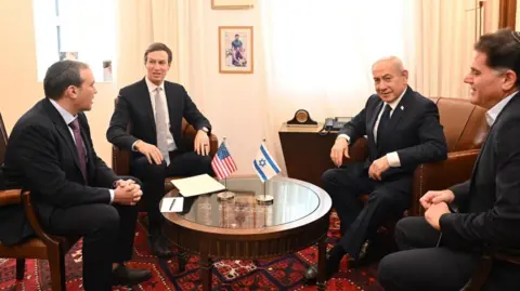 Israel GPO via EPA US envoy Jared Kushner (2nd Left) meets Israeli Prime Minister Benjamin Netanyahu (2nd Right) in Jerusalem (10 November 2025)