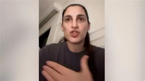 BBC Screengrab of video showing Zeynab Javadli speaking from her home in Dubai