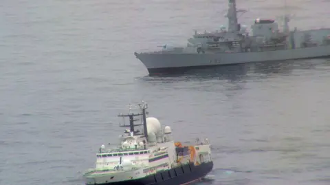 Ministry of Defence Ministry of Defence photo showing a Royal Navy ship tracking the Yantar 