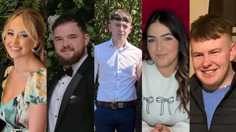 Family Handouts A composite image of five people, From left to right: A blonde woman smiling at the camera, she is wearing a yellow and green dress. A man smiling at the camera with a dark beard and dark hair, he is wearing a black suit with white shirt and black bow tie. A man looking at the camera, he is wearing a white shirt and navy trousers, he has dark hair. A woman with dark hair, looking at the camera, she is wearing a white top.  A man smiling he is wearing a blue top and black gilet, he has fair hair.