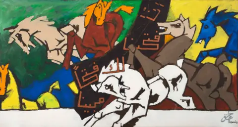 Qatar Foundation Battle of Badr, a painting by MF Husain 