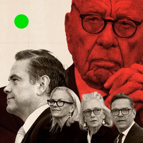 BBC A treated image showing Rupert Murdoch, along with four of his children, including Lachlan 