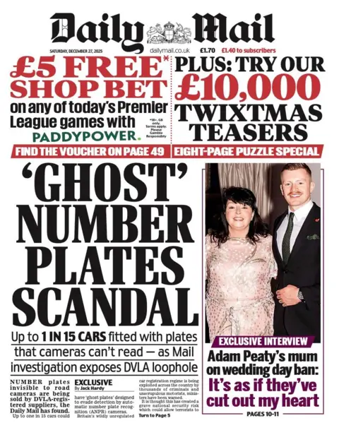 The headline on the front page of the Daily Mail reads: "'Ghost' number plates scandal".