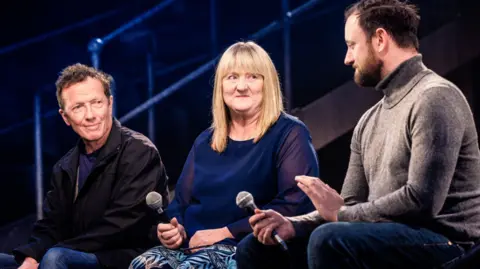 Nottingham Playhouse David and Joan sit next to Jacob as he speaks about Restorative Justice