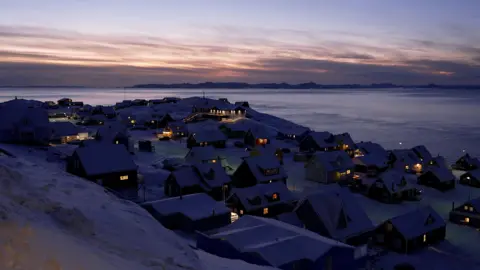 Snow-covered houses in Nuuk, Greenland
