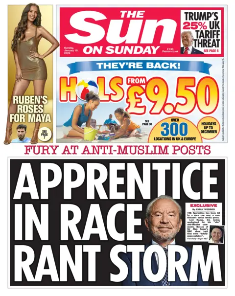 "Apprentice in race rant storm" reads the headline on the front page of the Sun on Sunday.