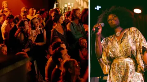 Black Box Belfast An audience watch singer Winnie Ama on stage at the Black Box in Belfast