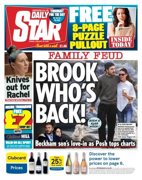 The headline on the front page of the Daily Star reads: "Brook who's back."