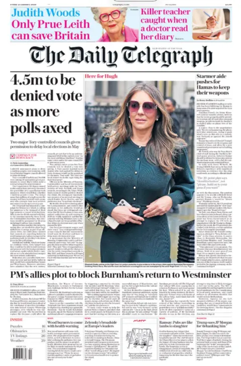The headline on the front page of the Daily Telegraph reads: "4.5m to be denied vote as more polls axed."