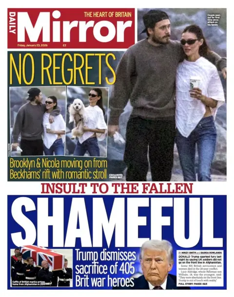 The headline on the front page of the Daily Mirror reads: "No regrets."