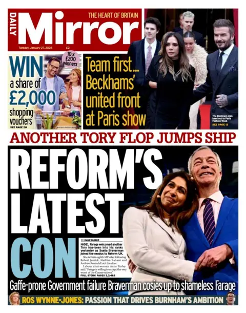 The headline on the front page of the Mirror reads: “Reform's latest con”.