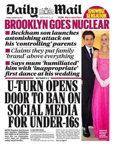The headline on the front page of the Daily Mail reads: "Brooklyn goes nuclear."