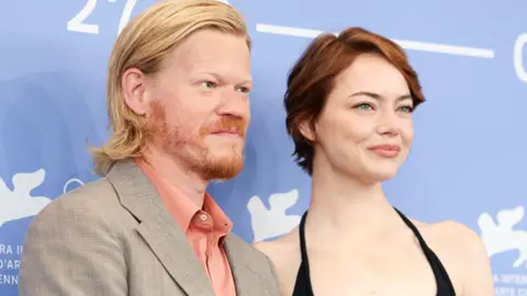 Getty Images Jesse Plemons and Emma Stone attend the "Bugonia" photocall during the 82nd Venice International Film Festival on August 28, 2025 in Venice, Italy.