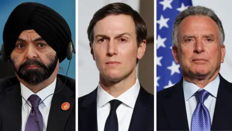 Reuters / Getty Images / EPA A composite image of Ajay Banga, Jared Kushner and Steve Witkoff.