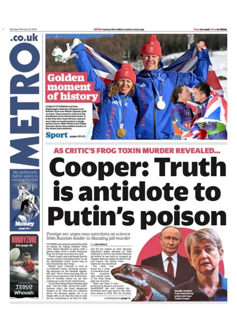 The headline of the Metro reads: "Cooper: Truth is antidote to Putin's poison."
